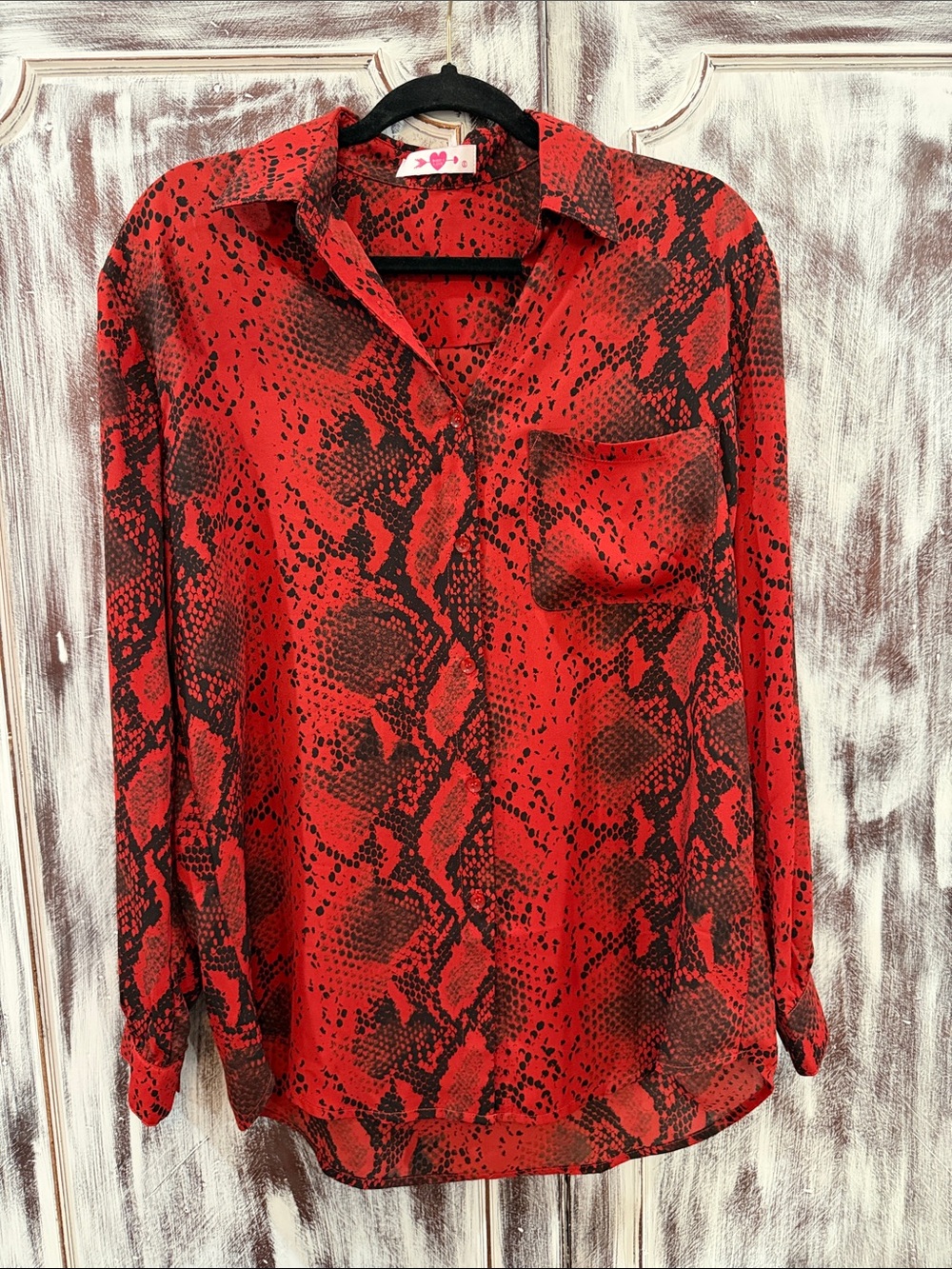 Buddy Love Red and Black Snake Print Button-Up Blouse